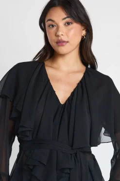 Blouse en chiffon à volants et à nouer à la taille