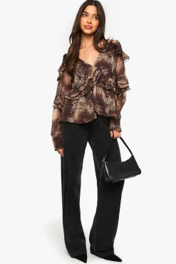 Blouse en chiffon à volants léopard