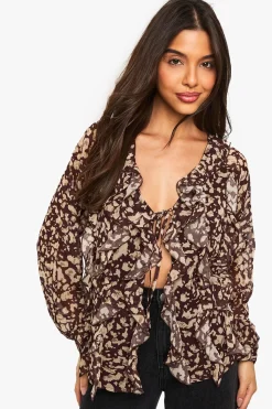 Blouse en chiffon à volants à motif abstrait