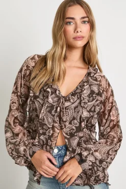 boohoo Blouse en chiffon à volants Paisley<Femme Tops D’Automne|Tops