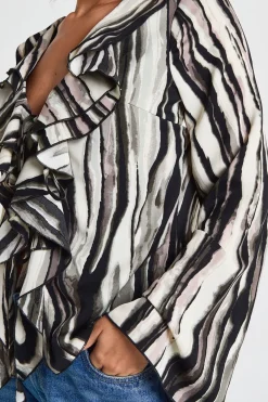 boohoo Blouse en chiffon zébré à décolleté plongeant, à nouer à l'avant<Femme Zebra Print|Tops