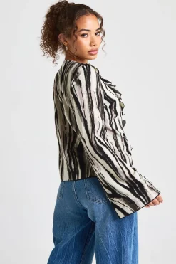 boohoo Blouse en chiffon zébré à décolleté plongeant, à nouer à l'avant<Femme Zebra Print|Tops