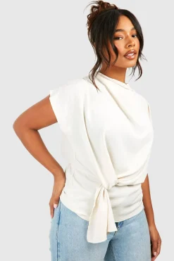 Blouse à encolure drapée et nœud pour grandes tailles