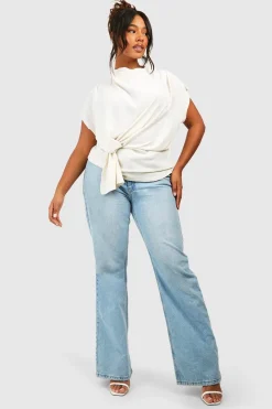 Blouse à encolure drapée et nœud pour grandes tailles
