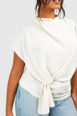 Blouse à encolure drapée et nœud pour grandes tailles