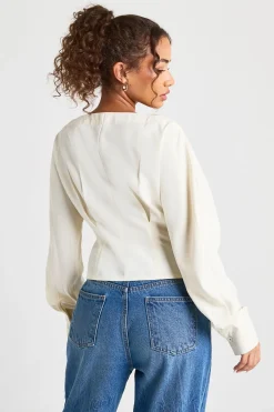 boohoo Blouse à encolure fendue et à taille plissée<Femme Tops