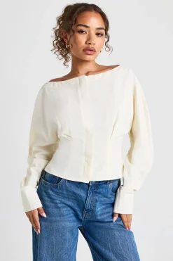 boohoo Blouse à encolure fendue et à taille plissée<Femme Tops