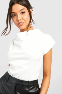 boohoo Blouse en crêpe à col drapé et épaules structurées<Femme Tops