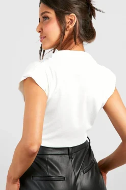 boohoo Blouse en crêpe à col drapé et épaules structurées<Femme Tops