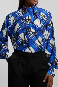 Blouse En Crêpe De Viscose À Manches Ballon Imprimé Cordage