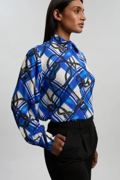 Blouse En Crêpe De Viscose À Manches Ballon Imprimé Cordage