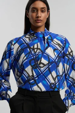 Blouse En Crêpe De Viscose À Manches Ballon Imprimé Cordage