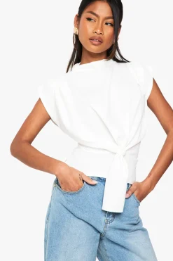 Blouse en crêpe à nœud et col drapé