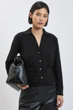 Blouse En Jersey Crêpe Drapé Avec Taille Froncée Petite
