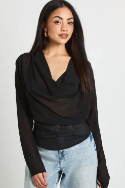 Blouse En Mousseline À Col Bénitier Et Manches Longues