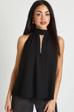 boohoo Blouse En Mousseline À Col Montant Avec Découpe<Femme Tops