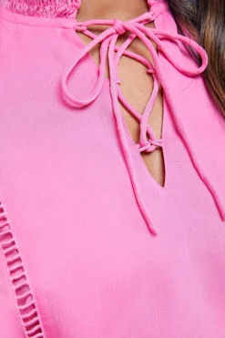 Blouse en Mousseline à Col Noué avec Détails Volantés