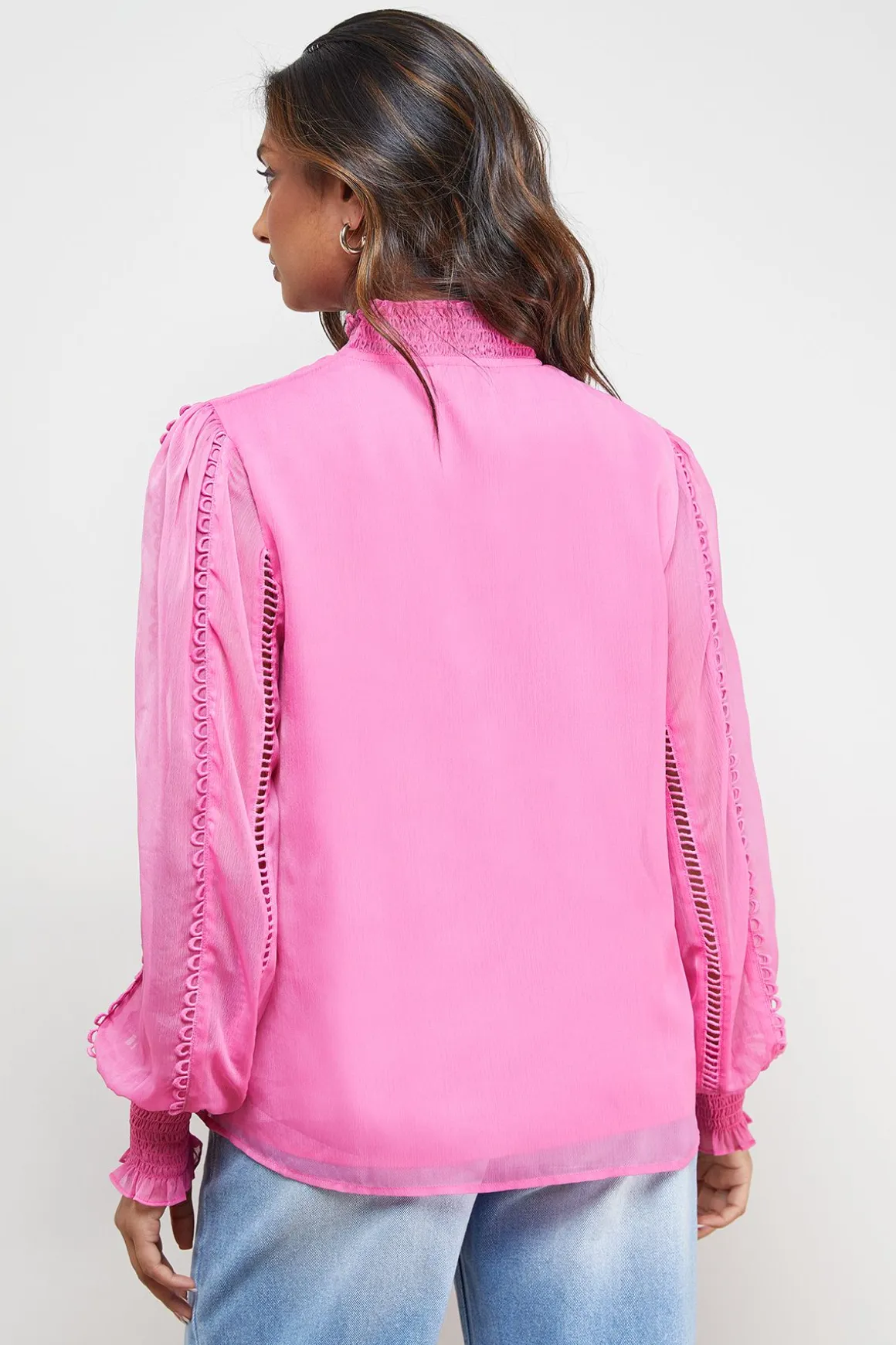 Blouse en Mousseline à Col Noué avec Détails Volantés