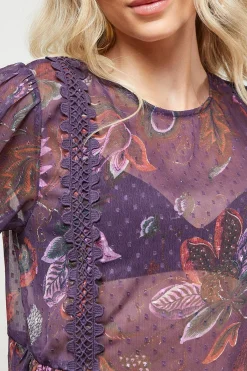 Oasis Blouse en Mousseline Dobby Imprimée avec Détails en Dentelle<Femme Tops D’Automne|Satin Et Dentelle
