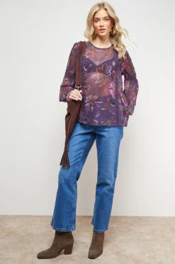 Oasis Blouse en Mousseline Dobby Imprimée avec Détails en Dentelle<Femme Tops D’Automne|Satin Et Dentelle