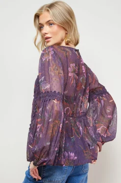 Oasis Blouse en Mousseline Dobby Imprimée avec Détails en Dentelle<Femme Tops D’Automne|Satin Et Dentelle