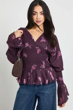 boohoo Blouse en Mousseline Florale à Fronces<Femme Tops