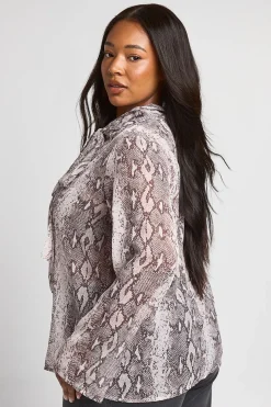 Blouse En Mousseline Grande Taille À Imprimé Synthétique Avec Col Haut Et Foulard