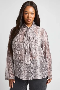 Blouse En Mousseline Grande Taille À Imprimé Synthétique Avec Col Haut Et Foulard