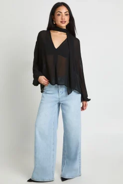 boohoo Blouse En Mousseline À Manches Volumineuses Avec Foulard<Femme Tops