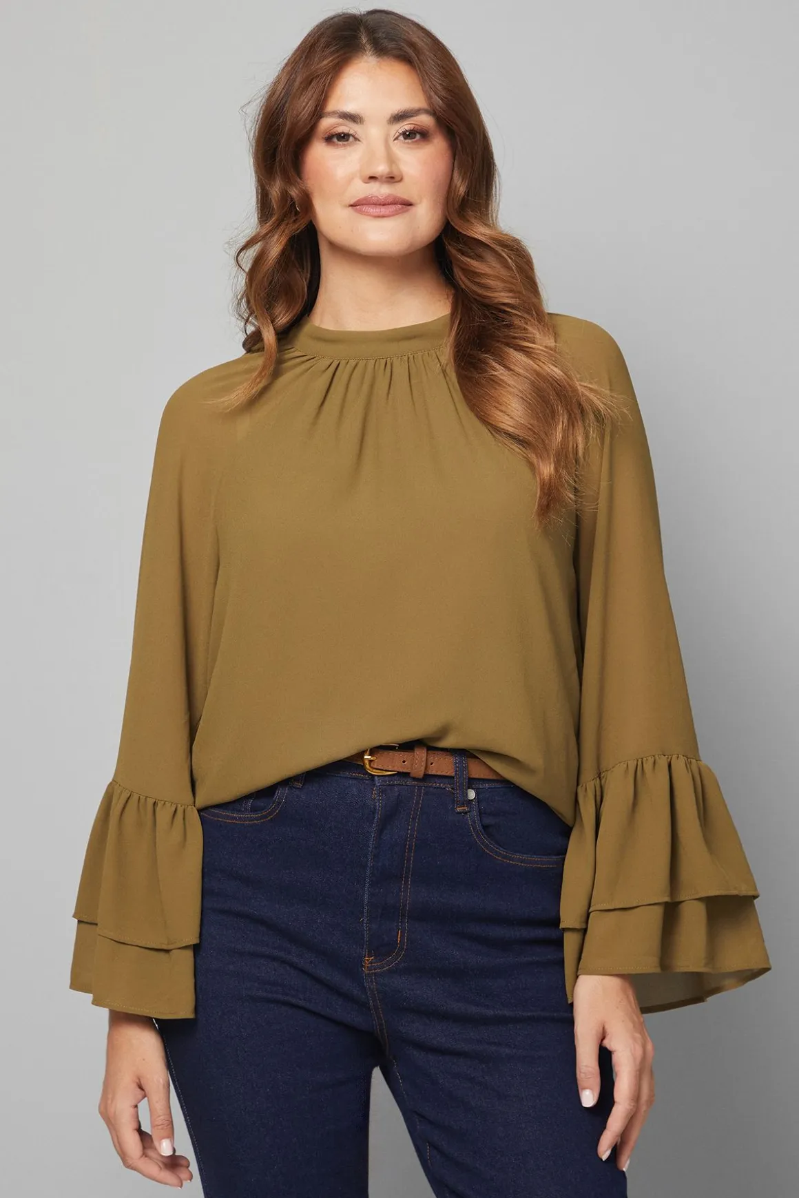 Blouse en Mousseline à Manches Volantées et Dos Noué