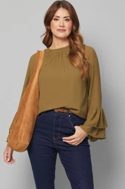 Blouse en Mousseline à Manches Volantées et Dos Noué