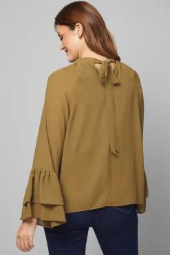 Blouse en Mousseline à Manches Volantées et Dos Noué