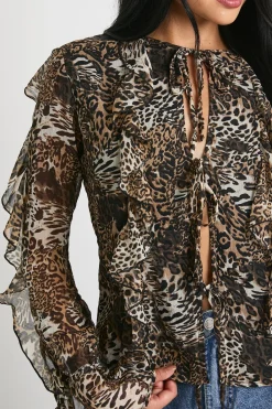 boohoo Blouse en mousseline à nouer sur le devant avec imprimé léopard<Femme Imprimé Léopard|Tops D’Automne