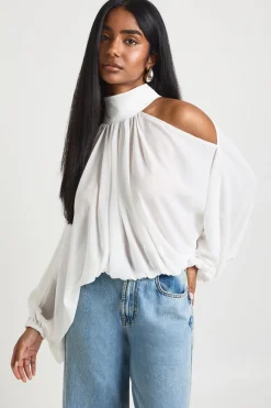Blouse En Mousseline À Épaules Dénudées Et Manches Volumineuses