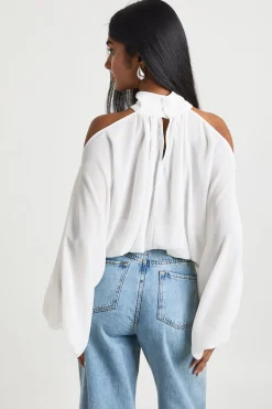 Blouse En Mousseline À Épaules Dénudées Et Manches Volumineuses