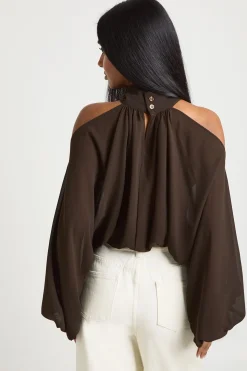 Blouse En Mousseline À Épaules Dénudées Et Manches Bouffantes