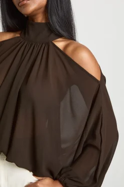 Blouse En Mousseline À Épaules Dénudées Et Manches Bouffantes