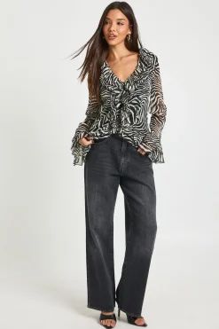 Blouse en Mousseline à Volants Motif Zèbre