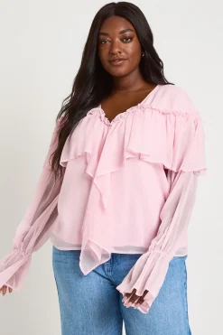 Blouse En Mousseline À Volants Devant Grande Taille