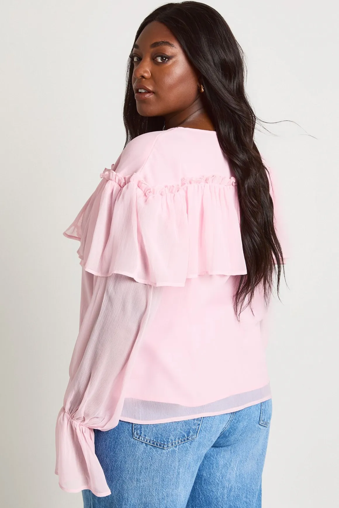 Blouse En Mousseline À Volants Devant Grande Taille