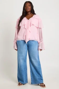 Blouse En Mousseline À Volants Devant Grande Taille