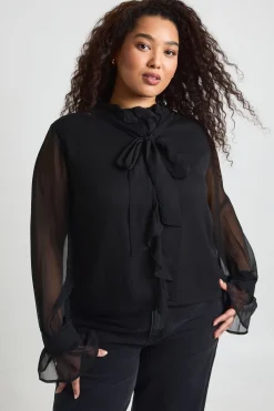 Blouse En Mousseline À Volants Devant Grande Taille