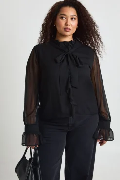 Blouse En Mousseline À Volants Devant Grande Taille