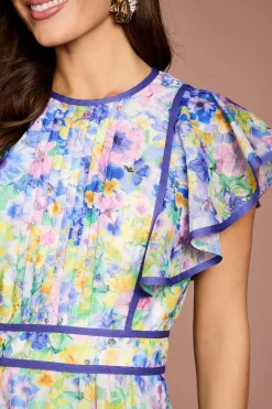 Blouse en Organza à Manches Volantées Imprimée