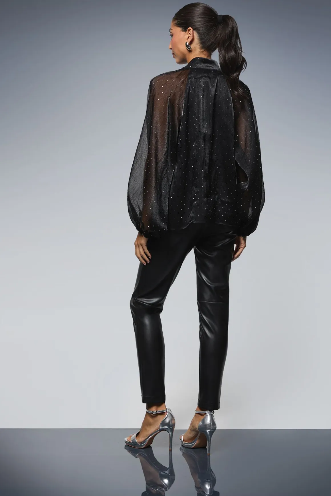 Blouse en Organza à Nœud avec Ornements Thermocollés
