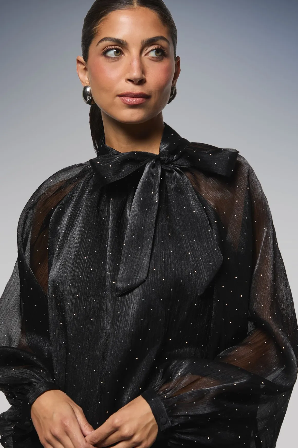 Blouse en Organza à Nœud avec Ornements Thermocollés
