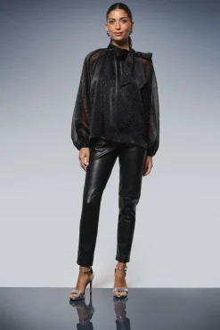 Blouse en Organza à Nœud avec Ornements Thermocollés