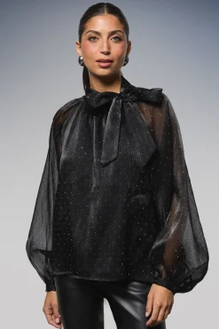 Blouse en Organza à Nœud avec Ornements Thermocollés