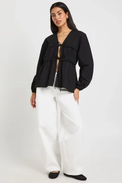 boohoo Blouse en Popeline à Nœud Frontal et Volants<Femme Tops