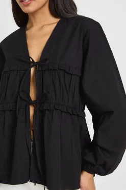 boohoo Blouse en Popeline à Nœud Frontal et Volants<Femme Tops